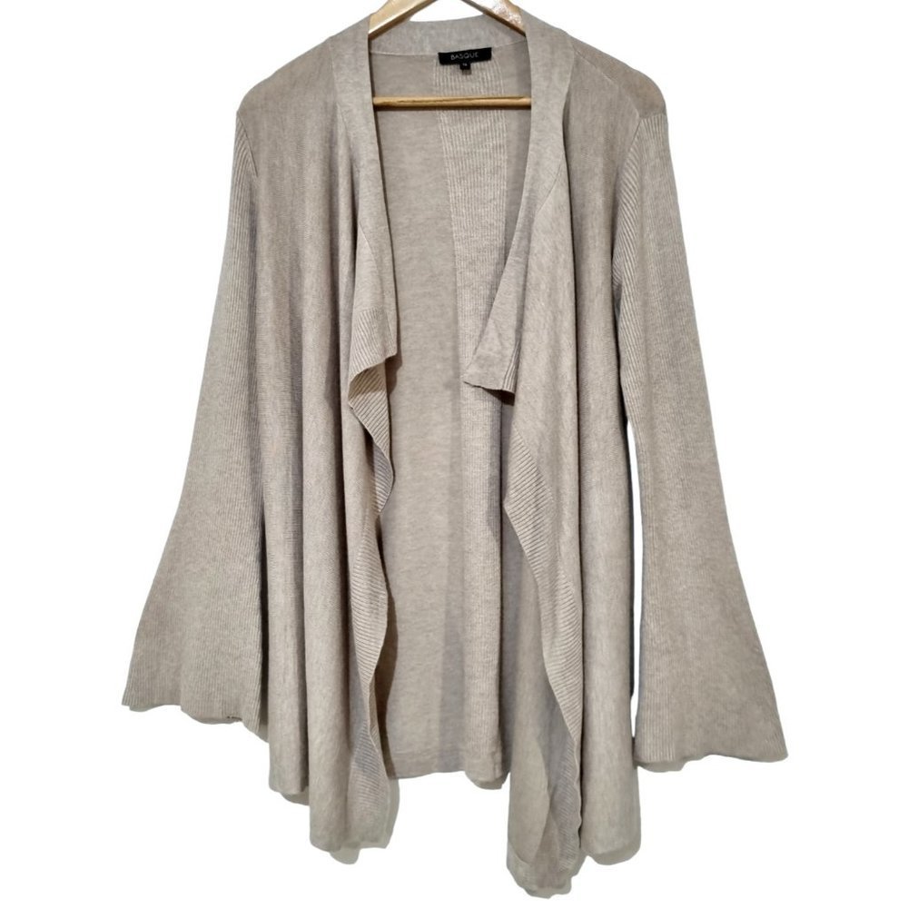 Basque Womens Stone / Oatmeal Knitted Open Long Wrap Cardigan - Size 12 - Picture 1 of 6